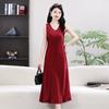2025 Verão Novo Estilo Mãe Elegante Moda Estilo Ocidental Saia Midi Feminina Cobrindo a Carne Emagrecendo Vestido sem Mangas