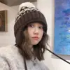 Chapéu estilo Fair Isle para mulheres, com forro de fleece espesso para aquecimento no outono e inverno, protege as orelhas, afina o rosto, gorro de tricô, resistente ao frio e com estilo Lei Feng
