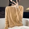 Primeira linha de roupas novas 100% lã pura cardigan cor sólida moda moda casaco de ondulação solto emagrecimento camisola exterior