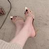 Pantuflas de Encaje Champagne Estilo Francés de Tacón Alto para Mujer, Primavera 2026 Versátiles de Tacón Fino Nicho Socialite Sandalias de Punta Caladas