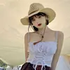 Sombrero de Paja Tejido Vintage para Mujer Estilo Vaquero con Cordón Ajustable Sombrero de Caballero Sombrero de Sol de Verano para la Costa