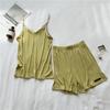 Nuevo Verano Hilo Raya Hueca Algodón Modal Tirantes Ropa de Casa Pijama Conjunto Para Mujer Para Usar Afuera Versión Holgada