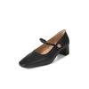 Zapatos Mary Jane de piel de oveja con diseño de diosa, con hebilla de metal y flor, tacón medio grueso y punta cuadrada, de piel auténtica, para mujer, primavera 2024