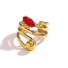 Anillo de Acero Inoxidable de Titanio Maltés con Oro de 18 Quilates y Líneas de Piedra Natural, Joyería de Diseño Abierto Ajustable