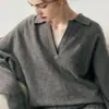 2025 Novo Outono e Inverno Gola Polo Suéter Solto Veludo de Montanha Tricô para Mulheres Estilo Coreano Cor Lisa Tricô Quente