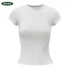 Camiseta feminina de verão de manga curta com design de ombro reto, acinturada e modeladora, corte sereia estilo coreano, caimento justo, top curto sexy, moda transfronteiriça
