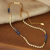 Estilo chic transfronterizo superventas joyería personalizada cuentas redondas costura piedra natural azul hecho a mano collar de acero de titanio con cuentas combinable