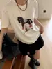 Camiseta de Manga Corta con Cuello Redondo Estilo Dibujos Animados de Pony para Mujer, Primavera/Verano 2026, Estampado de Pony Blanco, Top Casual Holgado de Algodón Puro