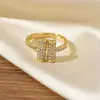 [Personalizado] Anillo Abierto Nuevo Kajia de Tres Filas Full Diamante Moda Europea y Americana Tendencia Lujo Accesible Anillo Chapado en Cobre Dorado