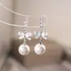 Brincos de Pérola com Laço de Zircônia Agulha de Prata Estilo Coreano Fashion Elegante Temperamento Brincos Luxo Leve Doce Brincos de Alta Qualidade