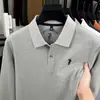 Outono de 2026 Mais Vendido de Alta Qualidade Camisa Polo Masculina de Algodão Puro Bordada com Gola Reversível, Camiseta Casual da Moda para Homens