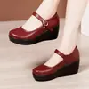 Zapatos de Cuña de Tacón Medio para Mujer Primavera y Otoño 2026, Suela Gruesa de Plataforma, Impermeables, Correa Única, Boca Baja, Zapatos Planos de Tacón Alto para Mamá