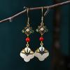 Airyuan Accesorios de Moda Nacional para Mujer Aretes Retro de Diseño Nicho Color Antiguo Conservación de Color Chapado en Oro Imitación Jade Regalo de Cumpleaños