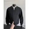 Nueva Moda Europea y Americana para Hombre Estilo Old Money Falso Dos Piezas Algodón Cuello Henley Holgada Bloque de Color Oversize Sudadera con Cuello Redondo para Hombre