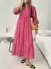 Vestido cruzado europeo y americano estampado de manga larga con cuello en V, vestido casual de vacaciones moderno y elegante