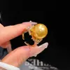 ¡Perla de Aguas Profundas! Anillo Abierto de Perla Redonda con Circonita Anillo Retro Francés para Dedo Índice Joyería de Mano de Lujo Ligero Estilo Corte para Mujeres