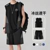 Camiseta sin mangas de seda de hielo para hombre, verano, delgada, de secado rápido, manga corta, shorts, chaleco deportivo de secado rápido, traje de baloncesto, moderno