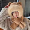 Inverno Novo Chapéu e Cachecol de Capivara Urso Conjunto de Peça Única Duas Peças Feminino Vento Prova Forrado com Fleece Quente Chapéu de Pelúcia