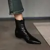 Tallas 34 a 42, punta fina, botines de piel auténtica, elegantes y estilizan, negros, para mujer, adecuados para ir al trabajo, comercio electrónico transfronterizo, tacón grueso, sin cordones, botines tipo Martin