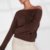 Blusa de Tricô Europeia e Americana Transfronteiriça Cor Sólida Ombro a Ombro, Estilo Soltinho Curto de Um Ombro Só, Suéter Sexy e Relaxado de Manga Longa