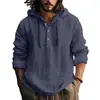 Nova Camisa com Capuz de Algodão e Linho Estilo Transfronteiriço de Verão para Homens, Top Casual Tendência Solto e Respirável de Manga Longa Meio Aberto
