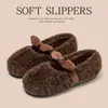 Pantuflas de algodón con lazo, nuevo estilo 2026, pantuflas de interior para mujer otoño/invierno, antideslizantes, de felpa, con suela suave, silenciosas y cálidas