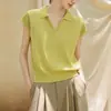 Hilo Washi Seco y Transpirable Cuello Polo Cuello en V Tejido Adelgazante Top para Mujer 2026 Verano Nueva Llegada