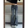 Jeans Retro Americanos Micro-Campana para Mujer Otoño Chica Picante Cintura Baja Doble Botón Bordado Pedrería Adelgazante Moldeador de Cuerpo Pantalones Campana
