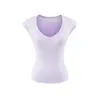 Estilo Puro Deseo Camiseta Sencilla de Cuello en V Ajustada de Manga Corta Top para Mujer Verano Nuevo Tacto Delgado Top de Manga Corta Adelgazante Multicolor