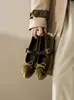 Versión de piel de oveja ~ Zapatos planos Mary Jane de ante vintage nuevos con punta redonda, lazo plisado y correa de hebilla baja