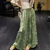 Calça de Linho Estampada Frente e Verso com Jacquard Floral em Viscose Wu Xiang HuaRayon com Cintura Solta 2026 Calça Reta Simples Casual Versátil