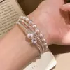 Cuentas Plateadas Brillantes, Pulsera Abierta Multicapa con Perlas Incrustadas de Diamantes Estilo Europeo y Americano, Pulsera de Lujo Ligero de Alta Gama, Joyería de Mano Retro Francesa