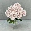 Flor de simulação flor de rosa artificial 9 cabeças buquê de rosa com diamante simulação com folhas decoração de casamento decoração de casa flor artificial