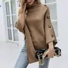Capa tipo chal tejido de punto estilo europeo y americano, color liso, cuello alto, otoño/invierno 2025, elegante prenda exterior para commute, manga de tres cuartos