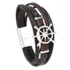 Novos Produtos Transfronteiriços Estilo Retrô Europeu e Americano Atacado Pontual Leme Liga de Zinco Multicamadas Tecido à Mão Pulseira de Couro Masculina