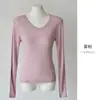 Camiseta Feminina Manga Longa Slim Fit com Gola U Pequena, Top Macio e com Caimento, Mistura de Seda e Tencel Lyocell