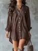 2026 Vestido Longo de Algodão e Linho Europeu e Americano para Amazon Transfronteiriça Vestido Camisa com Botões Emagrecedor Fenda Casual Caimento Solto