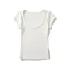 Bt811-26 Estilo Nuevo de Primavera Estilo Europeo y Americano Deseo Puro Sexy Grande Redondo Cuello Redondo Manga Corta Elástico Ajustado Delgado Camiseta