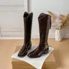 Botas vaqueras retro occidentales nuevas de otoño 2026 para mujer, botas de media pantorrilla, punta cuadrada, tacón grueso, botas largas adelgazantes 66-22
