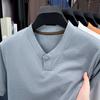 Transmisión en Vivo Transfronteriza Popular Casual para Hombre Manga Corta Cuello en V Moda para Edad Media Versátil Camiseta Verano Nuevas Prendas Dropshipping