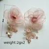 Aretes Hechos a Mano, Aretes, Borlas de Lujo Ligero, Agujas de Plata Transfronterizas, Perlas de Imitación, Malla, Flores de Bosque de Alta Gama para Vacaciones