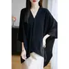 Estilo Nuevo de Verano Chal de Punto Peinado tipo Capa con Blusa en Capas con Suéter de Estilo Irregular Cuello de Una Línea Camisa para Aire Acondicionado