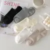 Calcetines para Mujer Calcetines Cortos Verano Delgados Color Sólido Patrón Vertical Boca Baja Transpirables Antideslizantes Que No Se Caen Blanco Invisibles Primavera y Otoño Calcetines Tipo Barco