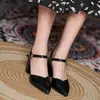 Sandalias de Verano para Mujer con Punta Cerrada y Tacón Grueso para Pies Anchos y Suaves, Tacones Altos de Piel Suave, Tallas Pequeñas 31, 32, 33, Tallas Grandes 41 a 43