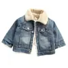 Chaqueta de mezclilla gruesa con forro de polar para niños y niñas, otoño e invierno, blanco, pelo sintético de conejo, nuevo producto para bebé, solapa gruesa para niñas