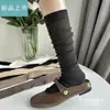 Estilo Perezoso Patrón Vertical Calcetines Grises Apilados Calcetines de Pantorrilla para Mujer Verano Delgados de Moda Retro Medias Marrones