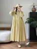 Colección Otoño 2026: Vestido de mujer estilo japonés a cuadros con cuello camisero, corte holgado, longitud media, manga larga, moda al por mayor