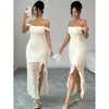 Vestido Jacquard Elegante de Ombro a Ombro com Alça Transversal Amazon Transfronteiriço para Mulheres Verão 2026 Novo Vestido Slim-Fit