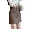 Falda de piel sintética para mujer, falda petite de corte A, nuevo estilo de otoño, falda corta que cubre la cadera, de cintura alta, adelgazante y que se ajusta a la figura, falda sexy