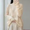 Nuevo estilo de otoño temprano e invierno, suéter 100% lana similar a la seda para mujer con diseño floral tridimensional, cuello redondo, corte holgado, top de punto versátil
